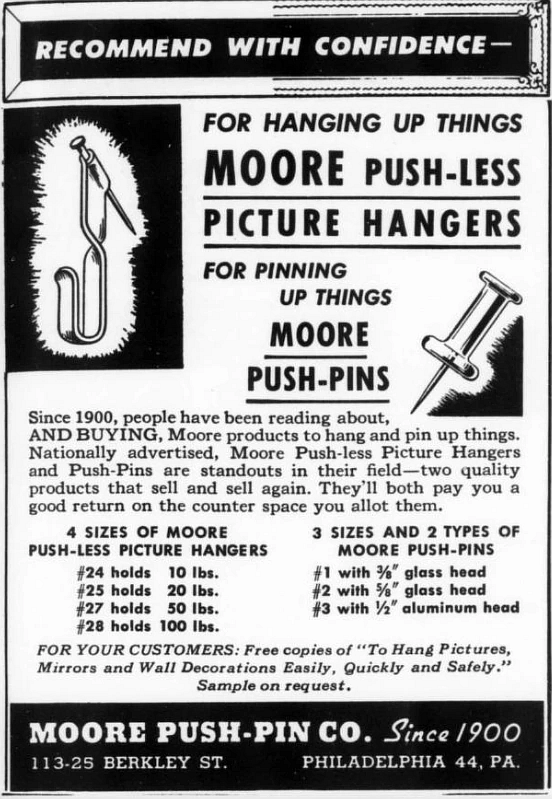 Moore Push Pin Co advert from Hardware Times 1951