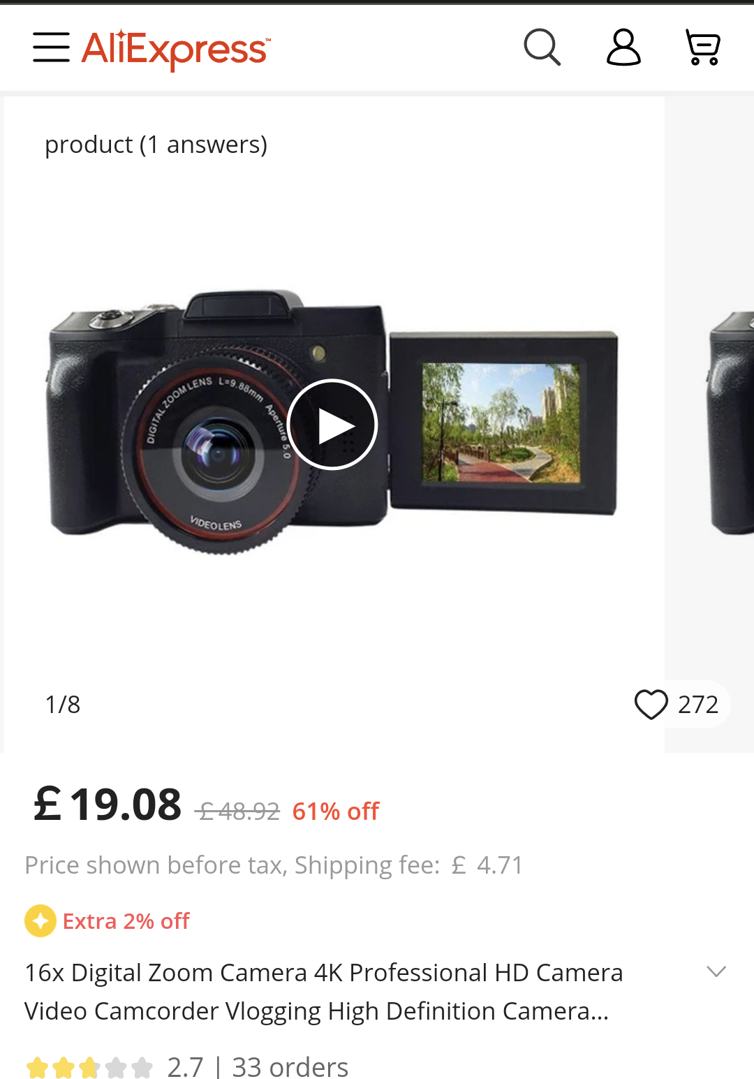 The Camera as advertised on AliExpress.