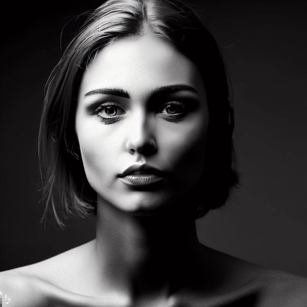 B&W Photographic Portrait of Young Woman, generated in Ai with additional modifiers