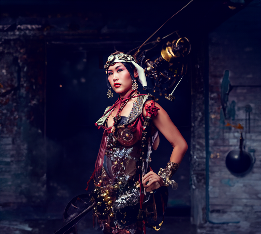 Image of steampunk woman created and expanded in Photoshop Beta