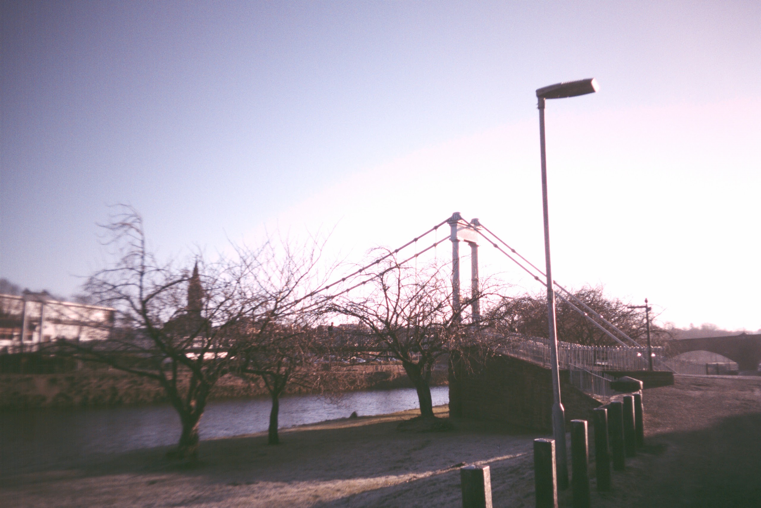 Flashback shot of Suspension Bridge using flashbackclassic "film"