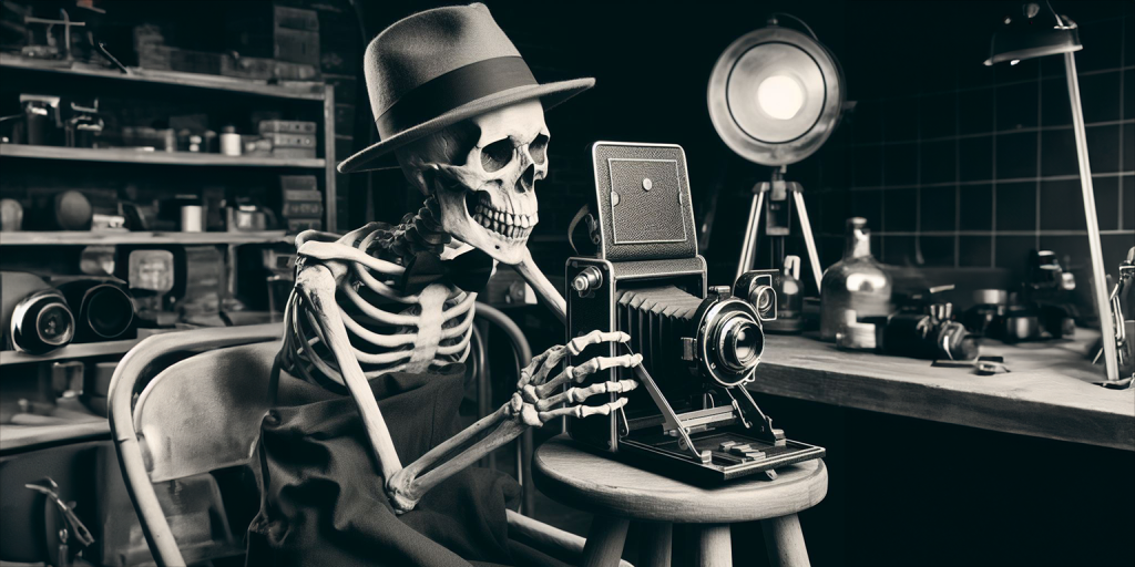 Ai image of skeleton with camera