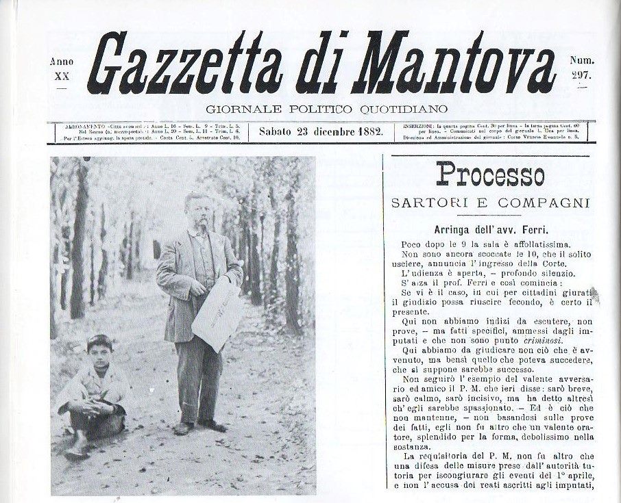 Part of frontpage of the Gazettta di Mantova 23rd December 1882. The oldest newspaper still in print