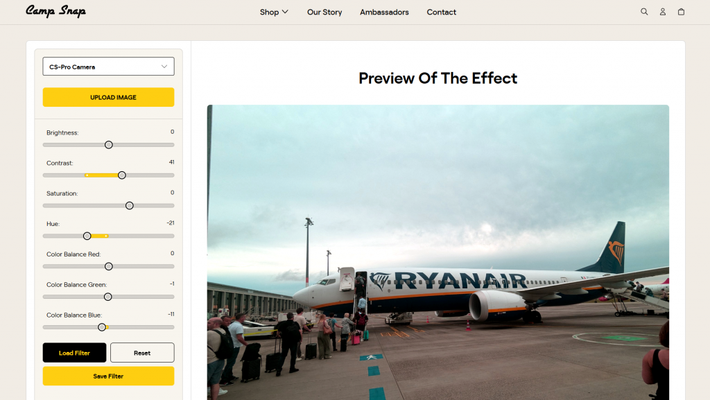 Camp snap filter customisation