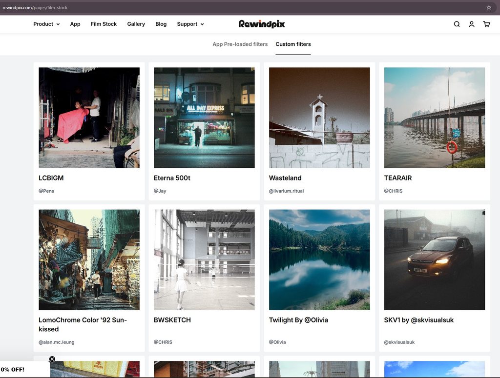 Custom filters on the RewindPix  site