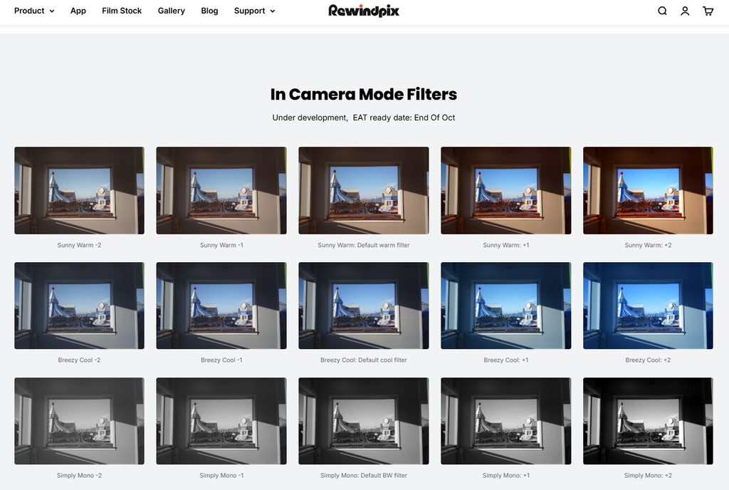RewindPIx site showing the proposed camera mode filters